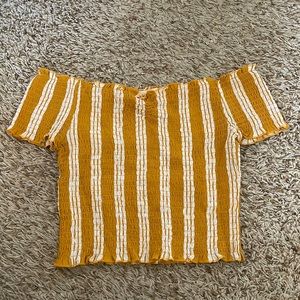 Pacsun LA Hearts Off the Shoulder Ruched Yellow and White Top